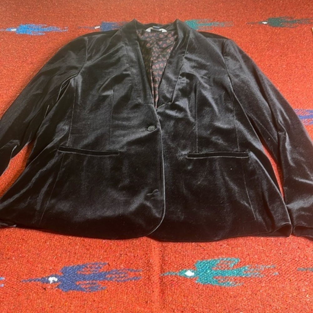 Old Navy Black Velvet Stretchy One Button Blazer Relaxed Fit Womens‎ XXL